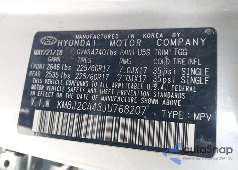 2018 Hyundai Tucson Se z USA, uszkodzony, nr VIN KM8J2CA43JU768207